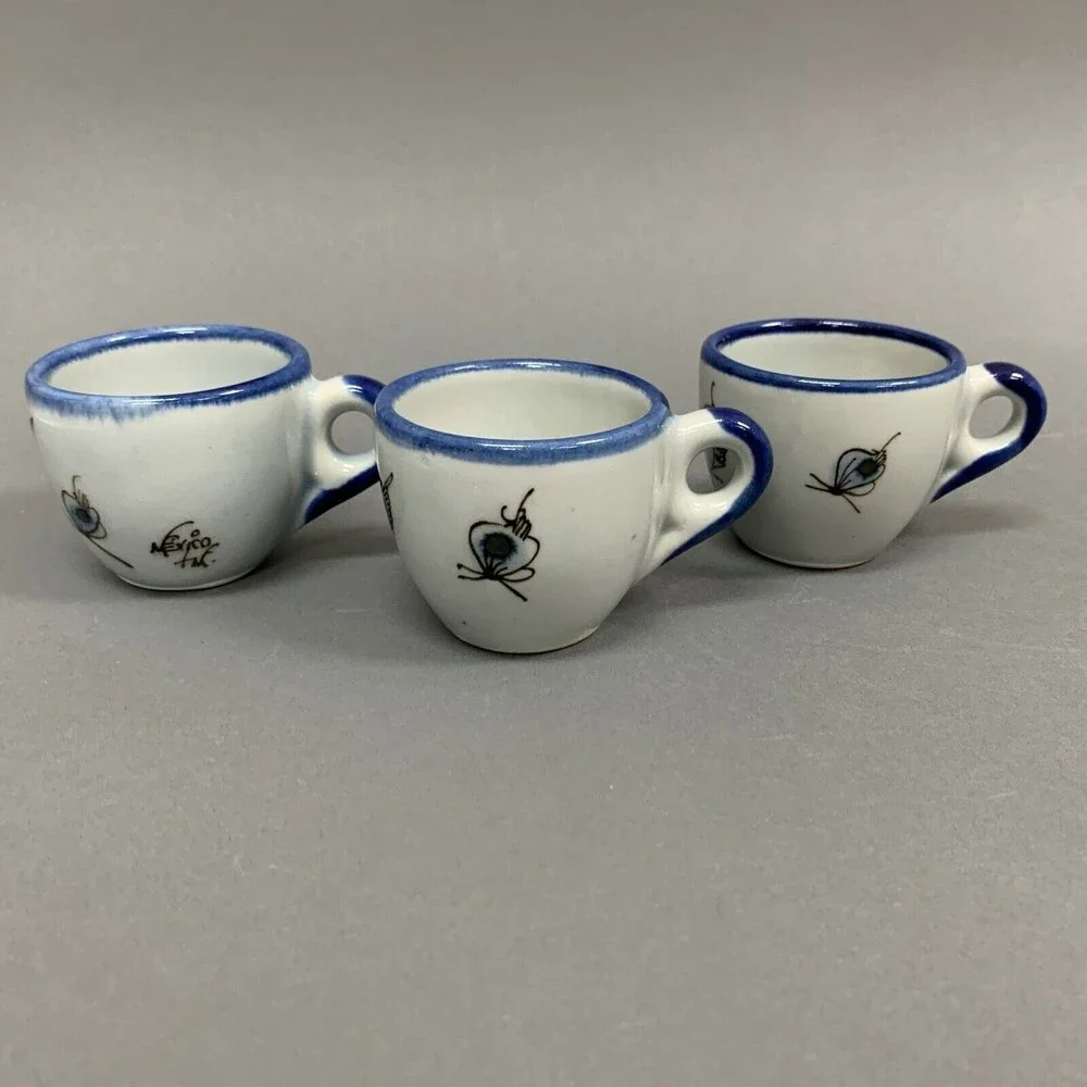 TM Mexico Bird Butterfly Blue Lot of‎ 3 Small Cups 2